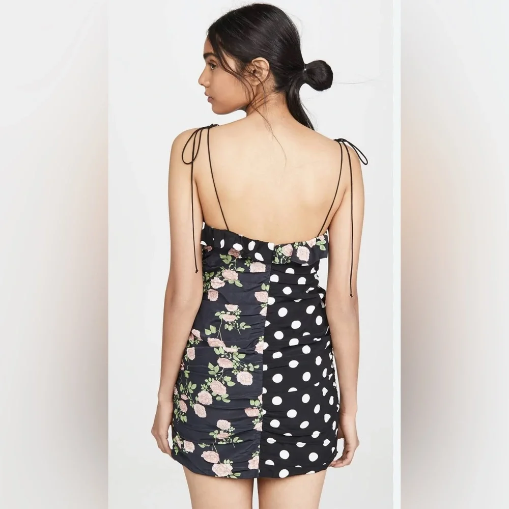For Love And Lemons Mochi Shirred Mini Dress in the Noir Roses print size XS - Picture 2 of 6